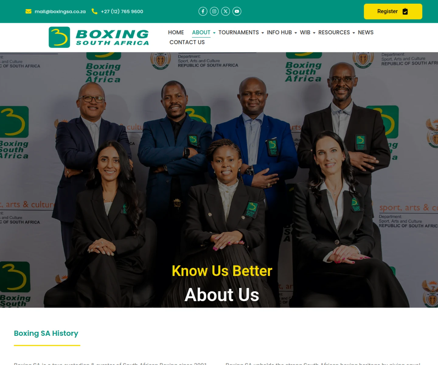 Boxing South Africa About page screenshot